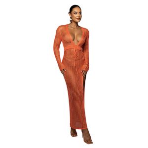 Traje de baño de mujer DEARIRIS Sexy High Slit Knitted Women Dress Hollow Out Deep Vneck Crocheted Beach Swim Cover Ups 230519