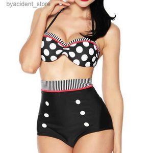 Traje de baño para mujer Envío directo 2019 Traje de baño retro más lindo Traje de baño Vintage Pin Up Bikini de cintura alta Conjunto S/M/L/XL para mujer Traje de baño L240308