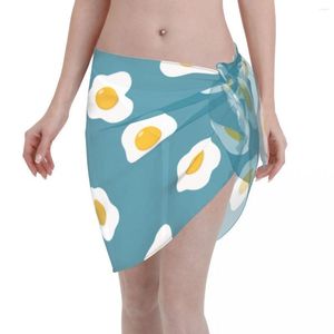 Traje de baño para mujer Huevos fritos Patrón Pareo Bufanda Cubrir Ups Mujeres Dibujos animados Poliéster Falda corta Playa Bikini Wrap