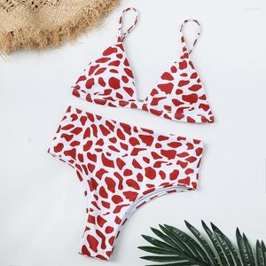 Swimons de maillots de bain féminins High Cut Sexy Red Leopard Bikini Bikini Swimsuit Femelle Push Push Up Bathing Fssuel plage Wear Biquinis