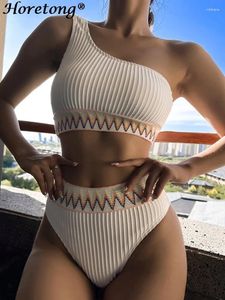 Swimwear féminin Horetong Sexy Bikinis 2024 Femmes Géométrique Print Bikini Set Femelle Plaid Plans à une épaule