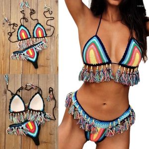 Traje de baño para mujer Lady Crochet Traje de baño Mujeres Ropa de playa Set Halterneck Top e inferior 24BD