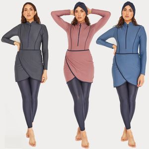 Traje de baño para mujer Traje de baño musulmán para mujer Modest Patchwork Hijab Manga larga Traje de baño deportivo 3 piezas Traje de baño islámico Burkinis 230720