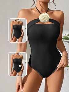 Swimwear féminin Peachtan Black One Piece Swimsuit Femme 2023 Luxury Bandeau Swimwear Korea Style Bride Swimsuit Beachwear Monokini Bodys Y240429