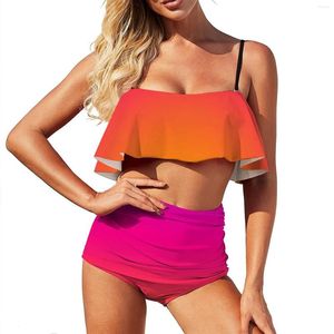 Bikini de maillots de bain pour femmes Bikini maillot de bain sexy coloride de coucher de soleil Femme 2 pièces Modèle de fitness Modèle de bain plus taille