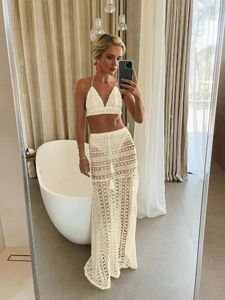 Swimwwear Women Sexy Hollow Out Swimsuit For Ladies Short Bandeau Top Perspective Skirt Kirt Bathing 2024 Summer Female Clothing