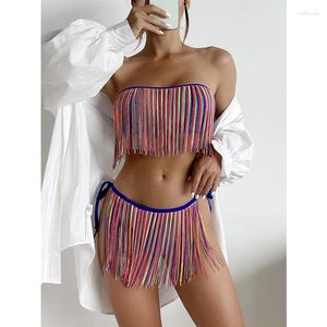 Ropa de baño femenina Tassels Bikini Bikini BanDeau Push Up Bra Brainaje Beachwear 2 PCS Traje de baño brasileño de traje de baño femenino femenino