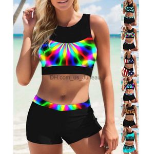 Maillots de bain pour femmes Femmes Rainbow Floral Print Bikini Set Summer Sexy Slim Floral Femmes Taille Basse Maillots De Bain S-5XL T240328