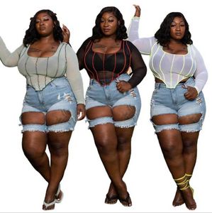 T-shirt femme arrivées femmes grande taille Sexy Clubwear Crop hauts 2021 été col carré manches longues transparent dame maille T-shirts