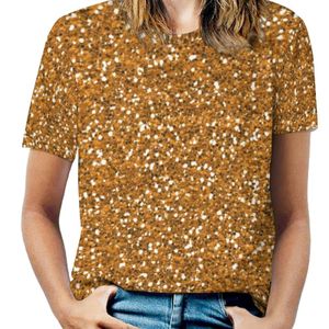Camiseta para mujer Bling Sparkle T Shirt Gold Glitter Print Kawaii Camisetas de manga corta Camiseta simple Camiseta con estampado sexy Tops de gran tamaño 5XL 6XL 230508