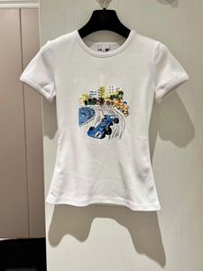 T-shirt pour femmes T-shirts de mode Desunger pour femmes avec motif de voiture Summer White Tops