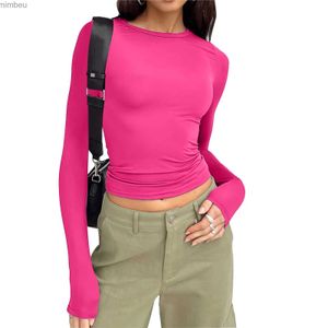 T-shirt Femme Hot-Pink T-shirt Femmes Printemps Dames Y2K Vêtements Solide Slim Mesh Sexy Slim Fit Skinny Cropped Manches Longues Tee Tops Ropa Mujer L240201