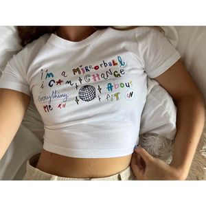 T-shirt pour femmes kawaii lettre graphique imprimement crop top oneck basic top tshirt streetwear esthétique des vêtements en gros bon marché y2k tee shirt z0506