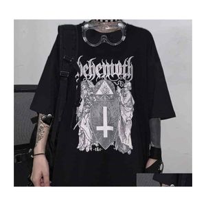 T-shirt femme Qweek Goth Harajuku Tshirt Emo Style Mall Tops Summer Punk Rock Gothic Graphic T Shirts Streetwear Black Clothes 210 Dhz8A