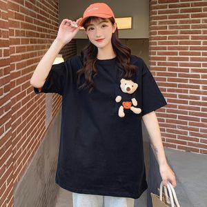 T-shirt femme Été Femmes Harajuku Mignon Réel Jouet Ours Dans La Poche T-shirt Rue Surdimensionné Lâche Manches Courtes Tee Top Kawaii Tops 2XL 230307