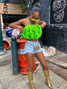 Camiseta de mujer WESAYNB Venta al por mayor Verano y2k Ropa Streetwear Camisetas Soild Camisetas Crop Cami Tops Mujeres 2022 Halter Green Cut Out Crop Top L230713