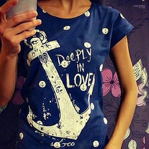 T-shirt Femme Grossiste - 2022 T-shirt solide pour femmes à manches courtes Anchor Imprimer Casual Dames O-Cou Moda Femme Vetement Famme T-shirts