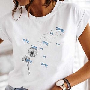 T-shirt femme femmes imprimer vêtements pissenlit aquarelle libellule amour femme hauts t-shirt mode dessin animé dames graphique Y2302