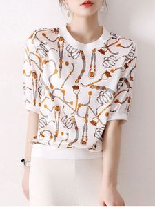 T-Shirt femme été T-Shirt Vintage tricoté glace soie à manches courtes hauts décontracté en forme pull t-shirt Harajuku 230508