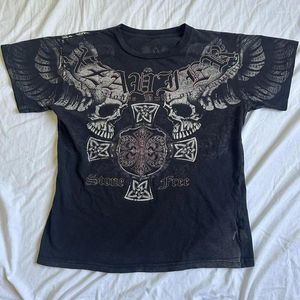 T-shirts pour femmes 2000s Esthétique Mall Goth E-girl T-shirt gothique Rétro Y2K Grunge Skull Wing Crop Tops Indie Graphic Print Tee-shirt à manches courtes