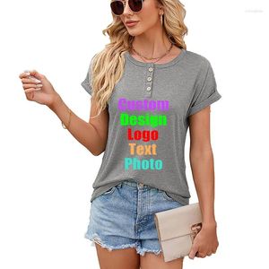 T-shirts pour femmes 2024 Europe les États-Unis Sumoux Solid Color Round Neck Bouton T-shirt à manches courtes en vrac