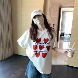 Camisetas de mujer ADER ERROR Coreano China-Chic Marca Love Letter Camiseta bordada para mujer Verano Suelto Cuello redondo Marca de moda Media manga Pareja Manga corta