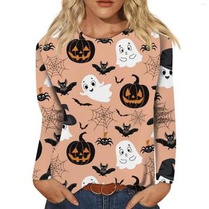 T-shirts pour femmes Blouse Clubs Halloween Motif Imprimé Col Rond Avec Bouton Décontracté Élégant Et Design De Mode Femmes Camisetas