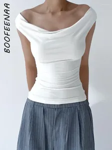 Camisetas de mujer BOOFEENAA atar sin espalda fuera del hombro Crop Tops Sexy equipado blanco para mujer ropa de verano al por mayor C85-AI12