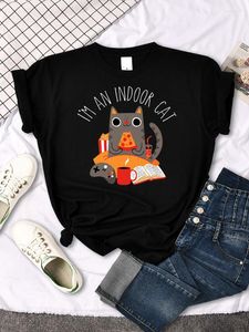 Camisetas con estampado de gato sentado y comiendo Pizza para mujer, camiseta de verano para el hogar, Top de manga Regular, S-XXXL corta para mujer