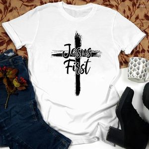 T-shirts pour femmes croix jésus premier coton T-shirt catholique chrétien Bible haut T-shirt femmes religieux Christ foi T-shirt