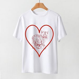 T-shirts pour femmes Designer animal chat imprimé rond cou rond en vrac à manches courtes en coton pur t-shirt
