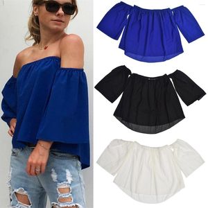 Camisetas de mujer, blusa de gasa a la moda, Top con volantes y hombros descubiertos, chaleco sin tirantes con pecho envolvente Sexy para mujer, manga tres cuartos holgada de verano para mujer