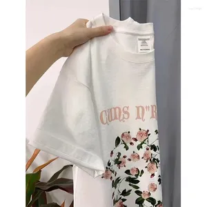T-shirts pour femmes mode fleurs imprimer à manches courtes col rond T-shirts femmes décontracté coton haut pour femme