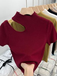 Camisetas para mujer, Top corto de manga corta a la moda, camiseta roja para mujer, ropa básica de verano Y2k, ropa bonita y dulce de Color sólido 2023