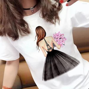 T-shirts pour femmes Harajuku jolie dame Images imprimées femmes décontracté mince blanc T-shirt à manches courtes hauts mode Streetwear T-shirt