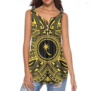 Camisetas de mujer Henley Shirt Polynesian Tribal Clothing CHUUK Logo Golden Pattern Print Custom Sublimation Tank Top Mujeres Sexy sin mangas