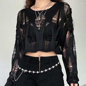 T-shirts pour femmes itoolin femmes Hole Hollow Out Y2K T-shirts Batwing Sleeve Knited Tript For Loose Streetwear Tops Spring Automne 2024