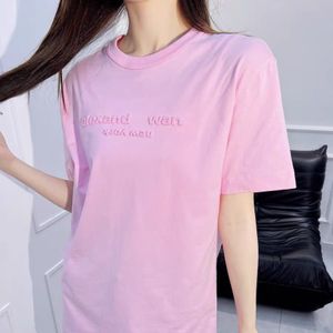 T-shirts pour femmes Designer de luxe Rose lâche à manches courtes fille douce col rond lettre tridimensionnelle T-shirt à manches courtes pour les femmes