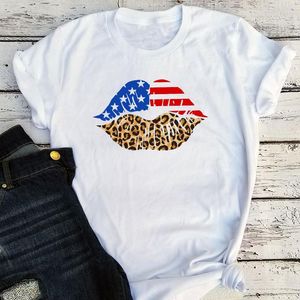 T-shirts pour femmes chemise à lèvres patriotiques drapeau américain hauts vêtements pour femmes bisous t-shirt 4 juillet t-shirts graphiques Merica unisexe
