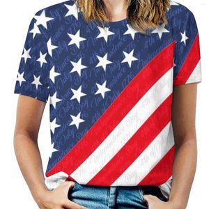 T-shirts pour femmes Star Flag Pirnt Shirt USA 4 juillet Jour de l'Indépendance Moderne O Cou T-shirt Imprimé À Manches Courtes Femme Vêtements Décontractés