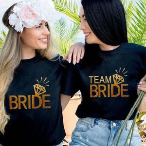 Camisetas femeninas Team Camiseta de dama de honor Bachelorette Hen Party Top Golden Diamond Graphic Tees Engagement Wedding Engagement Camiseta