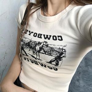 T-shirt col rond court et serré pour femmes, en coton, Style Ins Wind, vente en gros, été, 2023