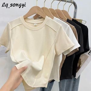 T-shirts pour femmes en gros solide court haut court femmes été chemise décontractée basique haute étirement sexy mince o cou simple manches hauts