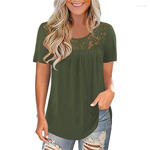 T-shirts pour femmes en gros tunique d'été plissée en dentelle à manches courtes pour femmes