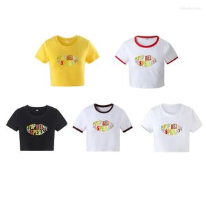 Camisetas de mujer Camiseta corta de manga corta con gráfico de ombligo para mujer con letras coloridas Stop Desperate