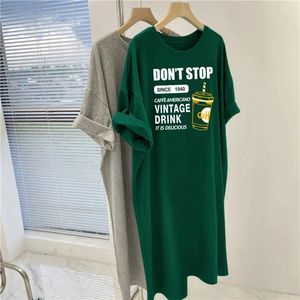 Camisetas para mujer Túnicas para mujer Verano de gran tamaño suelto simple taza de café impresión básica sobre la rodilla camiseta larga