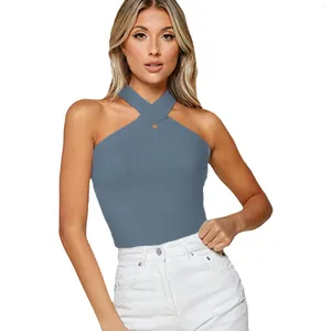 Camisetas sin mangas para mujer, camisetas Y2k de verano 2023, camiseta sin mangas con cuello Halter cruzado liso, camiseta sin mangas para mujer y adolescente, camiseta Sexy sin espalda, ropa de calle