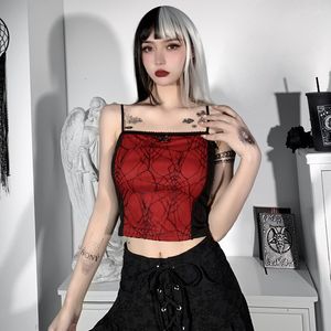 Débardeurs pour femmes Camis Grunge Goth Top Vintage Harajuku Sexy Découpé Fermeture Éclair Camisole Punk Spider Net Graphique Dos Nu Été Basic Crop Camis 221119