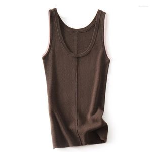 Camisetas sin mangas de punto con ribete en contraste para mujer, Top minimalista ajustado con cuello redondo, verano