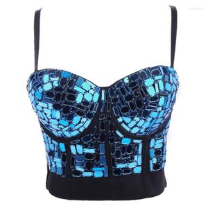 Tanques de mujer Baile Elástico Camis Láser Paillette Chaleco Crop Top Corsage Sexy Mujer Ropa Push Up Bra Sin respaldo Bustier 2023 Party Club